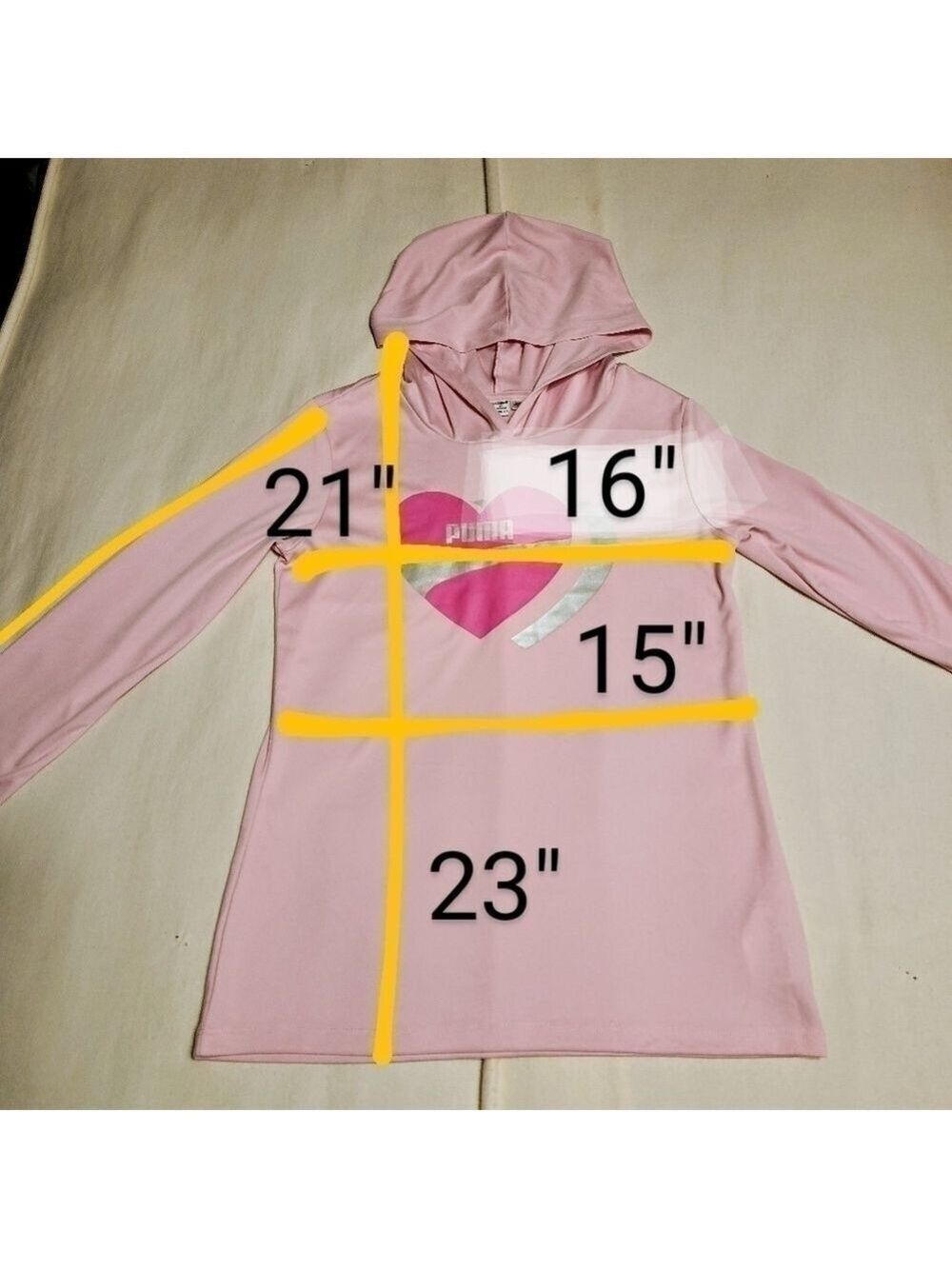 Puma Girls Pink Heart Graphic Hoodie Medium - Picture 7 of 7